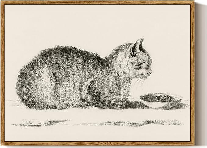 ARPEOTCY Vintage Framed Canvas Wall Art, Cute Cat Wall Art for Livingroom Bathroom Decor Pictures, Vintage Rustic Retro Prints for Bedroom Kitchen Home Decor Aesthetic(12x16 Inch)
