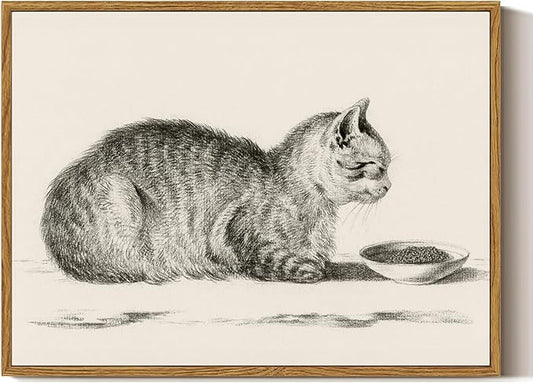 ARPEOTCY Vintage Framed Canvas Wall Art, Cute Cat Wall Art for Livingroom Bathroom Decor Pictures, Vintage Rustic Retro Prints for Bedroom Kitchen Home Decor Aesthetic(12x16 Inch)