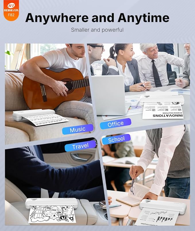 Rongta Portable Printer Wireless for Travel, Thermal Inkless Printers for 8.5"*11" US Letter, Compatible with Android iOS Smartphone, Mac Windows Laptop for Office, Home, Travel (White)