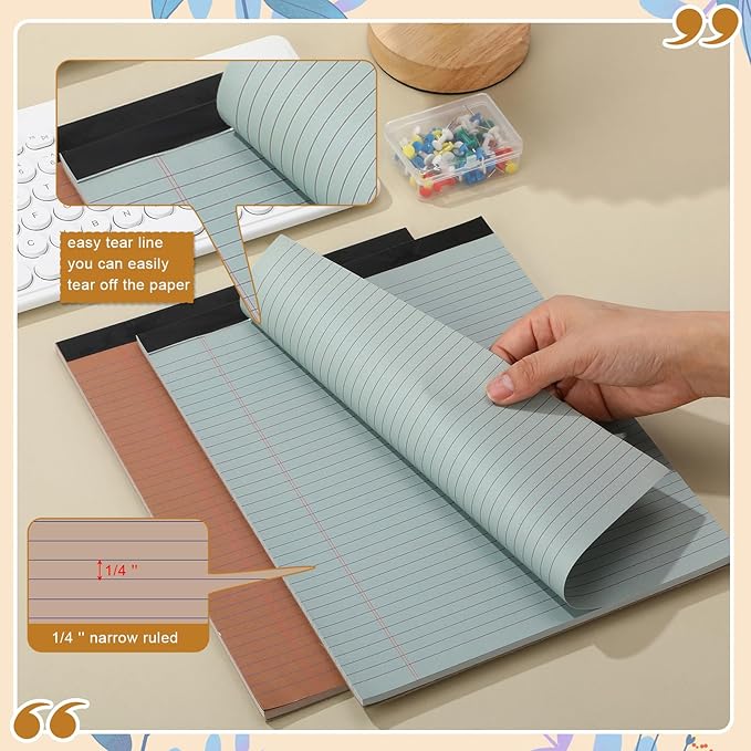 Fuutreo 8 Pcs 8.5'' x 11'' Colored Legal Pad 50 Sheets Per Writing Pads Narrow Ruled Notepad Perforated Writing Notepad Office Supplies for College Office Business (Advanced Grey)