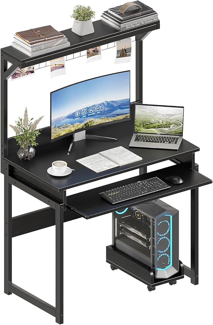 ALISENED 31.5" Small Computer Desk with Hutch, Office Desk Study Table Writing Desk Workstation PC Table for Home Office, Space Saving Design