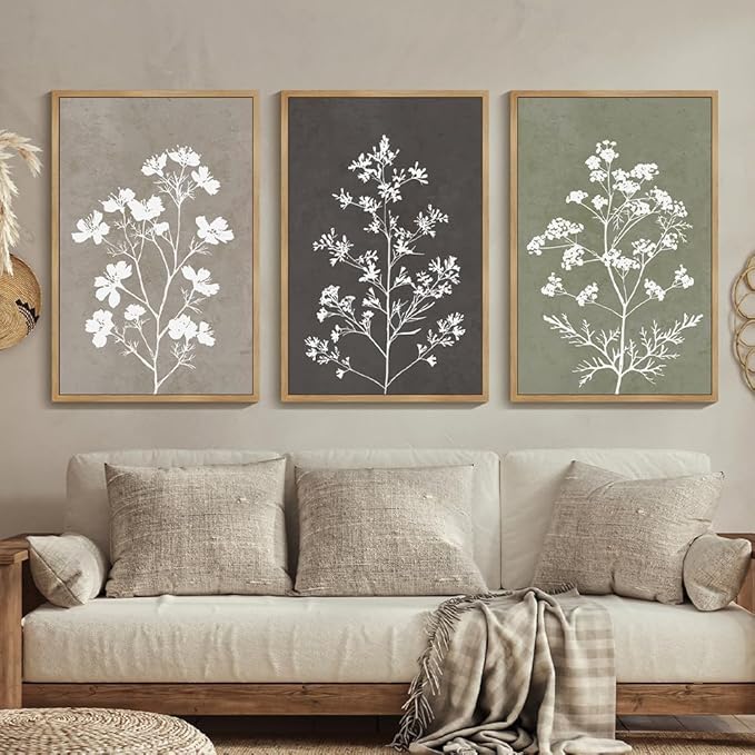 Drsoum Flower Framed Wall Art Vintage Floral Minimalist Wall Hanging Decor Farmhouse Colorful Botanical Prints Artwork for Bedroom Living Room Hallway 24x36in Natural Framed
