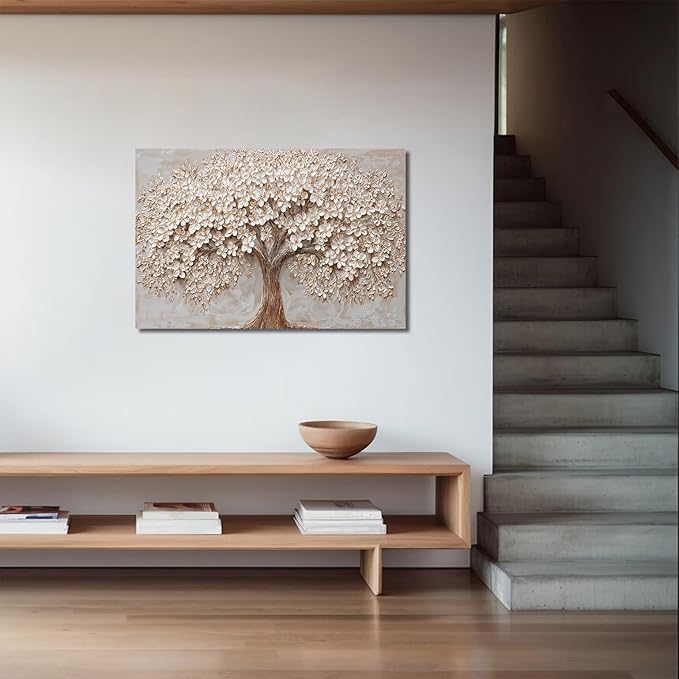 Canvas Wall Art Decor Modern Botanical Wall Art Pictures for Living Room Tree of Life Wall Art Decor White Flower Wall Art Prints Canvas Art Wall Decor Artwork for Walls Bedroom Office Decor 24" X 36"