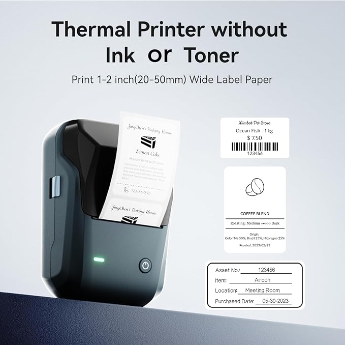 NIIMBOT B1 Label Maker,2 Inch Bluetooth Thermal Label Printer, Automatic Label Identification, Easy to Use for Home Office and Business, Label Maker Machine with Tape, Support Phones & PC