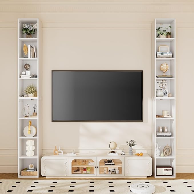 Ollieroo Book Shelf, 8 Tier Bookcase, 82.6 inches Tall Narrow Bookshelf, Wooden 8 Cube Storage Media Shelf, Vertical Slim Book Case with Removal Panels for Living Room, Bedroom, Entrance Hall
