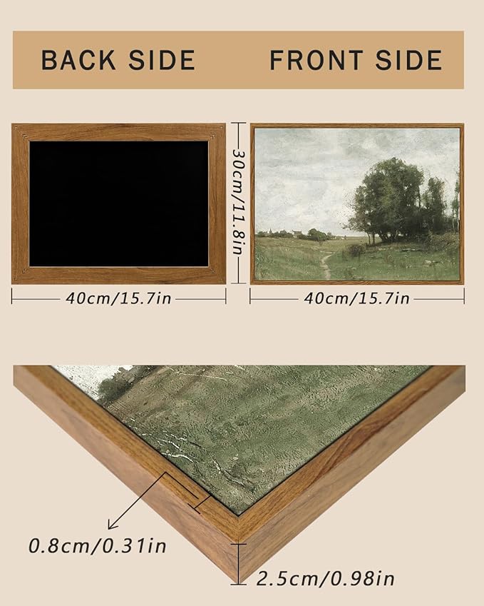 ARPEOTCY Vintage Framed Canvas Wall Art, The Path to the Village Country Scenery Retro Painting Decor Aesthetic Artwork, Country Landscape Wall Pictures for Living Room,12x16 Inch
