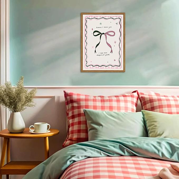 Framed Pink Bow Wall Art, Coquette Preppy Canvas Wall Decor Pictures, Trendy Inspirational Quote Paintings Prints Girly Home Decor Aesthetic for Girls Room Bedroom Dorm 16x24 inch