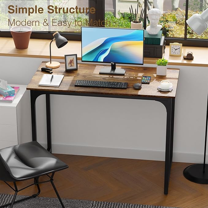 BestOffice Sturdy Desk Computer Desk Home Office Desk Small Desk Multi-Function Writing Table Student Art Modren Simple Style PC Wood and Metal Desk Workstation (39 inch, Vintage)