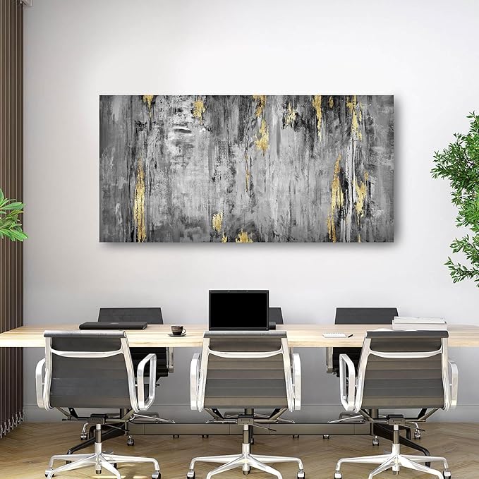 Kureful Large Abstract Canvas Wall Art Black and Grey Artwork 29"x58" Large Painting Canvas Wall Art for Living Room Wall Office Decor