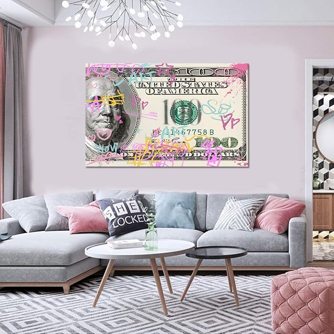 Large Size Framed Office Wall Decor Money Buys Freedom Artwork Inspirational Positive Home Wall Paintings Graffiti Money Poster and Prints Easy to Hang-28x44 inches