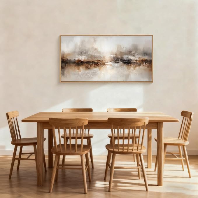 Large Abstract Brown Pastel Framed Canvas Wall Art,Neutral Black Gray Wall Decor,Modern Brush Stroke Painting,Minimalist Textured Artwork for Living Room,Bedroom,Dining Room,Office -20"x40"x1