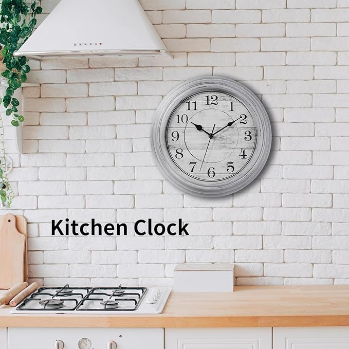 HYLANDA Wall Clock, 12 Inch Kitchen Decorative Wall Clock, Silent Wall Cocks Battery Operated Non Ticking with Large Numbers Easy to Read for Home Bathroom Office(Grey)