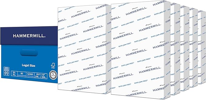 Hammermill Printer Paper, 20 lb Copy Paper, 8.5 x 14-92 Bright, Made in the USA, 105015C - 10 Ream (5,000 Sheets)