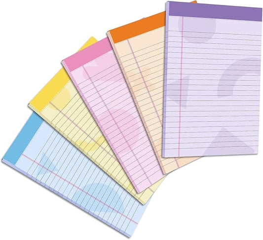 Thboxes 5 Pack Note Pad 5x8, 200 Sheets Colored Notepad Perforated Small Notepad College Ruled Writing Pad for To-Do Lists Grocery List Shopping List, 40 Sheets(Purple, Pink, Blue, Yellow, Orange)