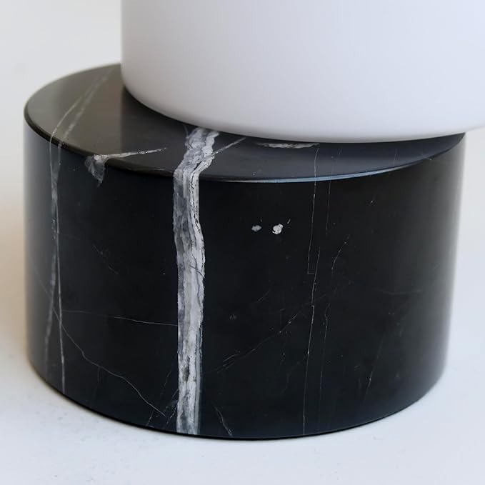 Brightech Zigzag Desk Lamp - Small Dimmable LED Black Marble Table Lamp, Rotatable Frosted Glass Shade, Genuine Stone Natural Unique Desk Light for Office, Bedside, Nightstand, Living Room, Entryway