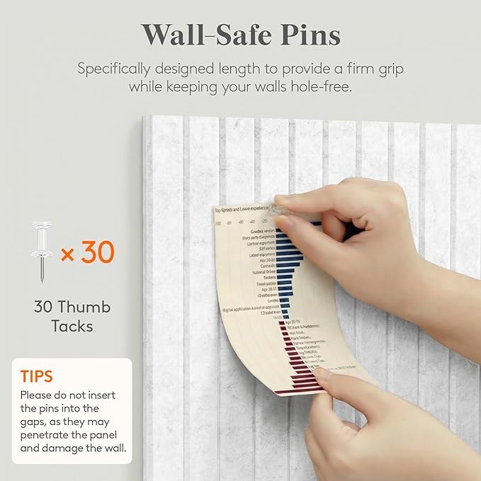 Lifewit Felt Slatted Bulletin Board with Self-Adhesive, 48"x 36"-12 Pack Cork Board Alternative, Pin Board Vision Board Message Board with 50 Pushpins for Office Decor, Room Decor, Gray