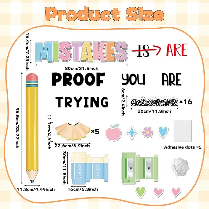 3D Back to School Bulletin Board Set with Pencil Balloon Inspirational Educational Classroom Decor Mistakes are Proof You are Trying Bulletin Board for Teacher Supplies Composition Notebook