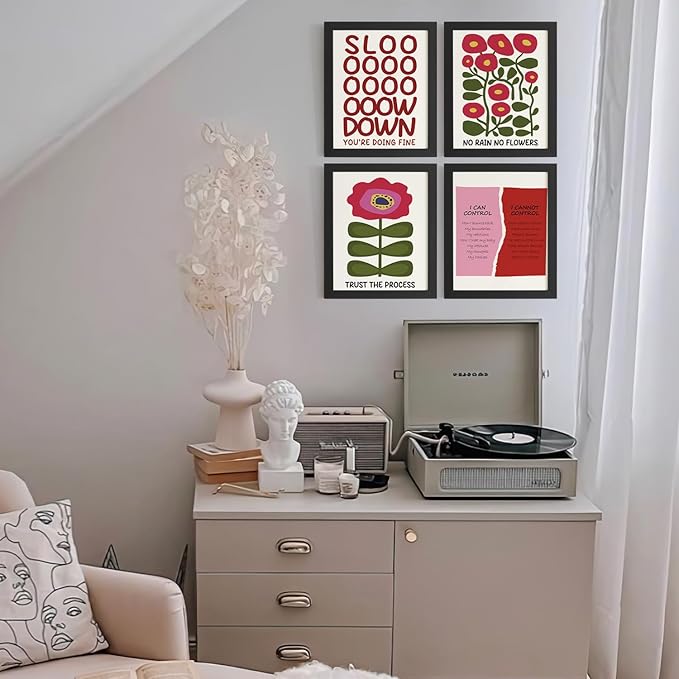 DSHFG Motivational Floral Mental Health Wall Art Posters Therapy Office Decor, Motivational Pictures Prints Decorations for Home Classroom Bedroom Bathroom Set of 4, 8x10 Unframed