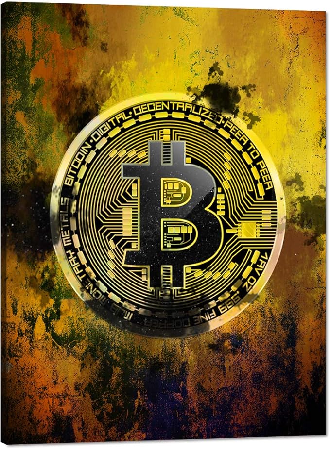 Bitcoin Wall Art - Hodl Crypto Motivational Canvas Print, Framed Blockchain Quotes Decor for Office Bedroom, Wooden Frame Ready to Hang (18"x24")