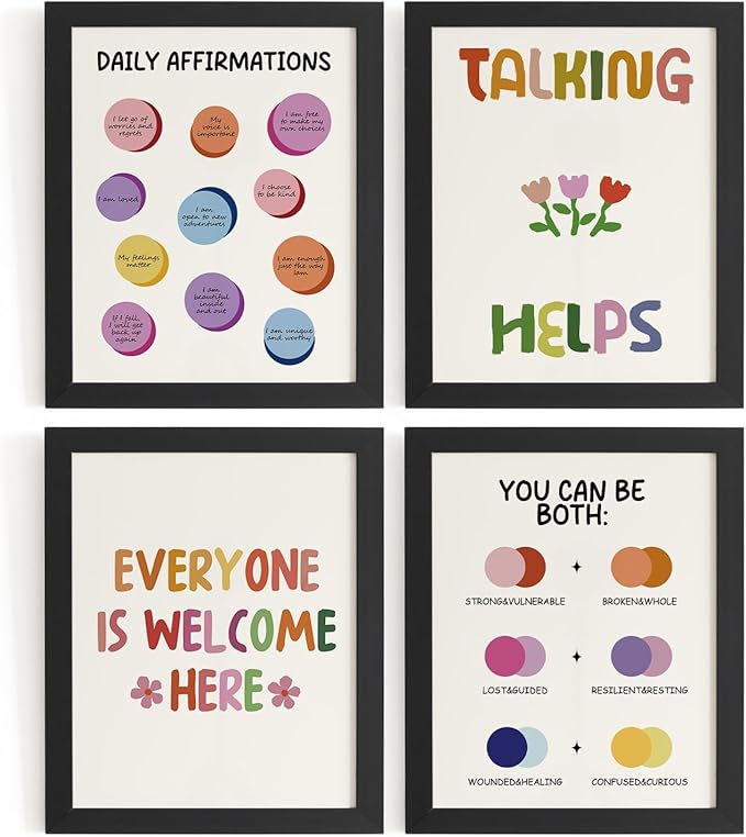 DSHFG Motivational Wall Art Therapy Office Decor Mental Health Wall Art Prinst, Therapist Office Decor, Calm Down Corner Pictures Posters Set of 4, 8x10 Unframed