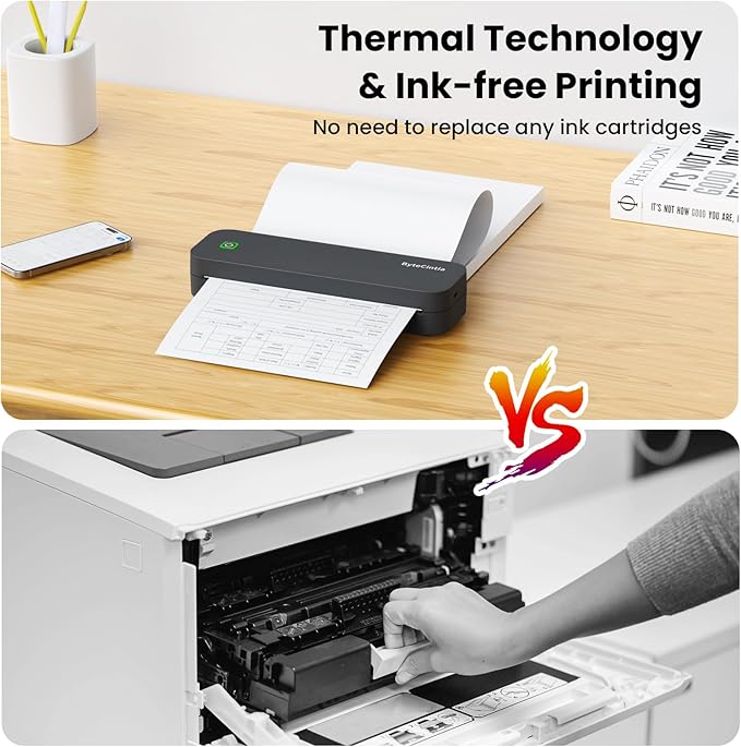 Portable Printer for Travel, Bluetooth Thermal Printer Supports 8.5 x 11 Inch US Letter Size, Compatible with Android and iOS & Laptop Inkless Mobile for Office, Car, School