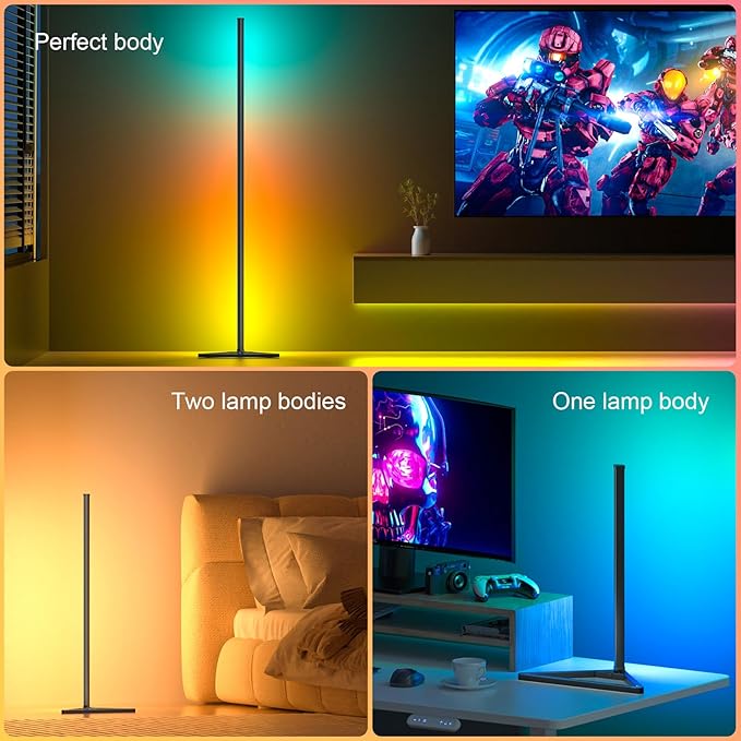 MIHEAL RGB Floor Lamp,16 Million Colors LED Floor Lamps 56" Lamps for Living Room with Music Sync,Standing Lamp with App and Remote Control,Gaming Ambient Lighting Corner Lamp Bedroom Decor
