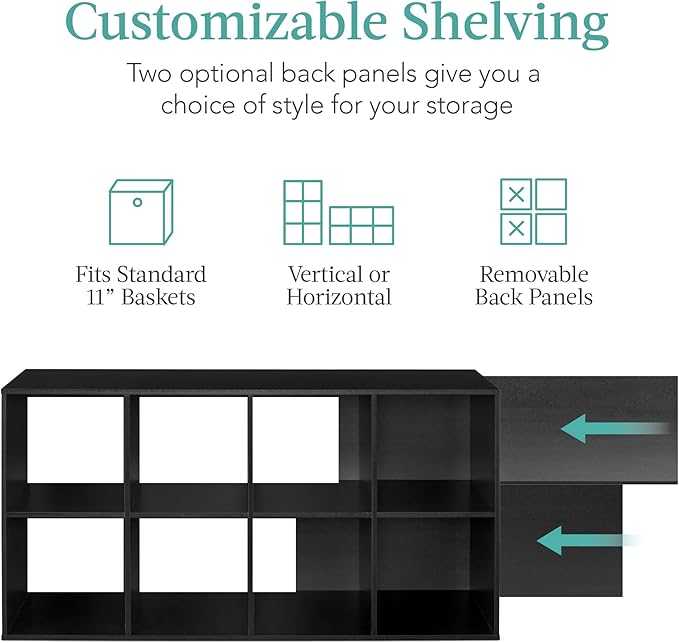 Best Choice Products 8-Cube Storage Organizer, 11in Shelf Opening, Bookcase, Display Shelf, Customizable w/ 3 Removable Back Panels – Black