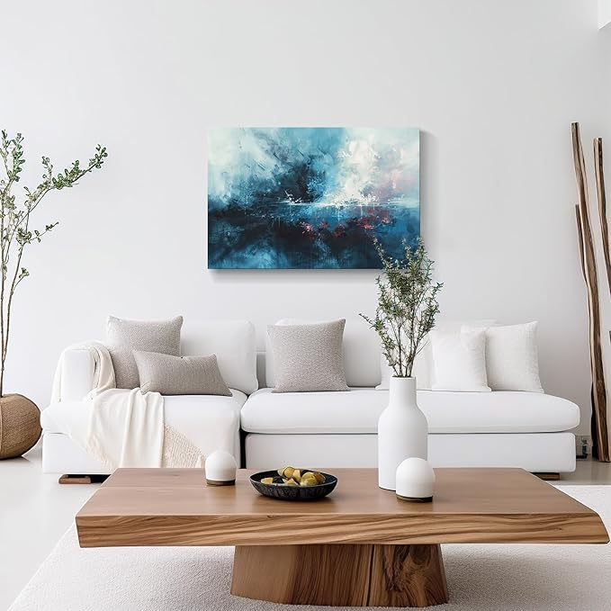 gaosoul Modern Abstract Canvas Wall Art Blue Graffiti Painting on White Background Stylish Framed Minimalism Artwork Prints for Living Room Bedroom Office Decor 36x24in