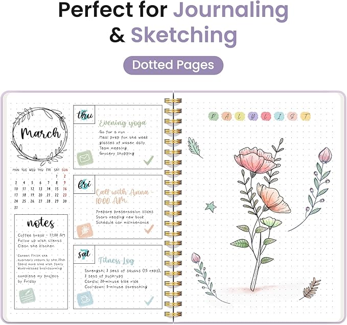 Taja Dotted Spiral Journal Notebook for Women & Men, 140 Pages, Dotted Notebook for Journaling & Note Taking, Journals for Writing, A5(5.7" x 7.9") – Purple