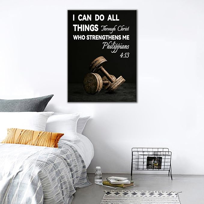 Inspirational Canvas Wall Art Office Decor Motivational Quotes I Can Do All Things Discipline Poster Inspiring Painting Print for Modern Home Living Room Gym Stretched and Framed [18''Wx24''H]