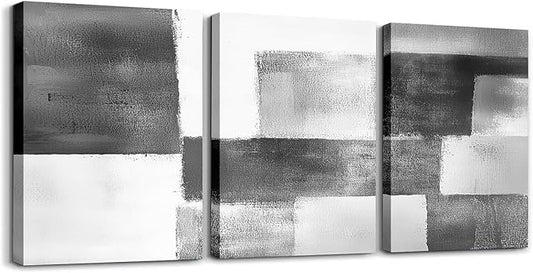 jejeloiu Modern Art 3 Piece Canvas Wall Art for Living Room Bedroom Abstract Art Picture Wall Decor 12"x16"x3pcs Gray White Abstract Oil Painting Office Decorations Artwork Posters