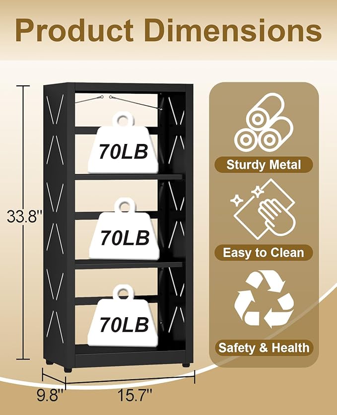 Narrow Bookshelf, 3-Tier Metal Bookcase with Adjustable Shelves - Anti-Tip Kit & Leveling Feet - Small Book Shelves Modern for Bedroom, Home Office, Small Space