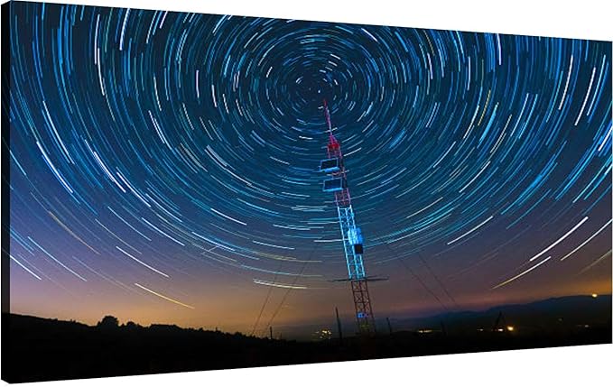 Canvas Wall Art for Living Room Bedroom Satellite Communications Under A Starry Sky Big Large Wall Art Decor Framed Painting Wall Pictures Prints Artwork Office