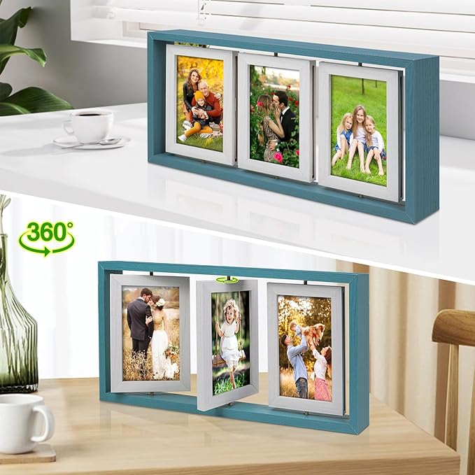 ZEEYUAN 4x6 Picture Frame Wooden Double Side Rotating 4x6 Photo Frame Rustic Collage Frame for 4X6in Pictures, Multiple Family Picture Frame for Desktop
