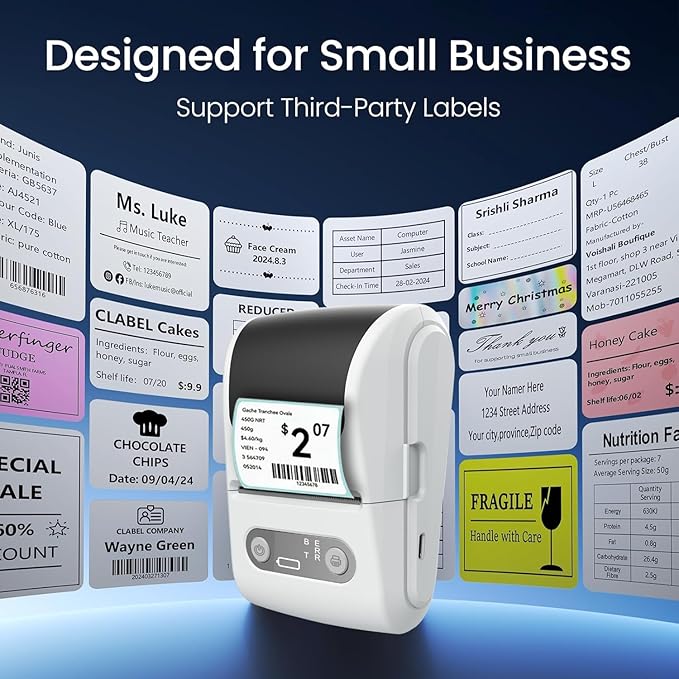 Label Maker with Tape, Label Printer for Business, Sticker Printer- Compatible with 12-57mm Width Labels, Wireless Connectivity, High-Speed Printing, 1200mAh Battery for Office & Home (White)