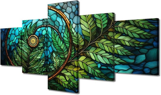Canvas Wall Art for Lady Home Canvas Wall Art Stained Glass Style Poster Prints 5 Panel Canvas Art for Men Office Bedroom Canvas Wall Decoration Stretched and Framed Ready to Hang 50x24 in