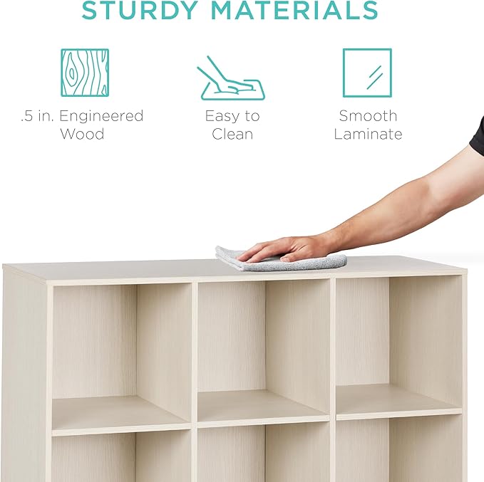 Best Choice Products 9-Cube Storage Organizer, 13.5in Shelf Opening, Bookcase, Display Shelf, Customizable w/ 3 Removable Back Panels – Whitewash