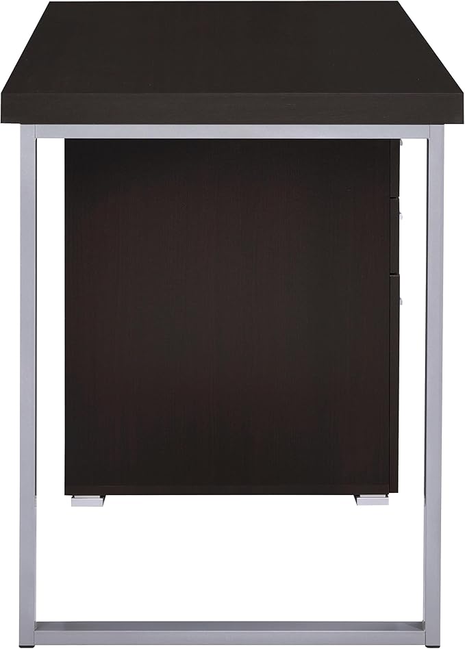 Coaster Home Furnishings Brennan Modern Contemporary Home Office 3-Drawer Writing Desk with Drawers Computer Desk Study Table File Cabinet Storage Silver Metal Frame Cappuccino Brown 800519