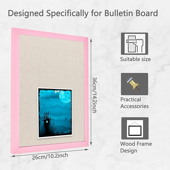 Linen Bulletin Board,10.2"x14.2" Pink Wood Frame Bulletin Boards,Beige Linen,Small Pin Board for Home Kitchen Office Decorative(PK-2636)