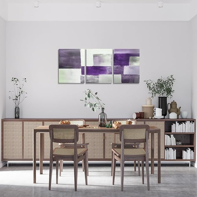 jejeloiu Modern Art 3 Piece Canvas Wall Art for Living Room Bedroom Abstract Art Picture Wall Decor 12"x16"x3pcs Purple Abstract Oil Painting Office Decorations Artwork Posters
