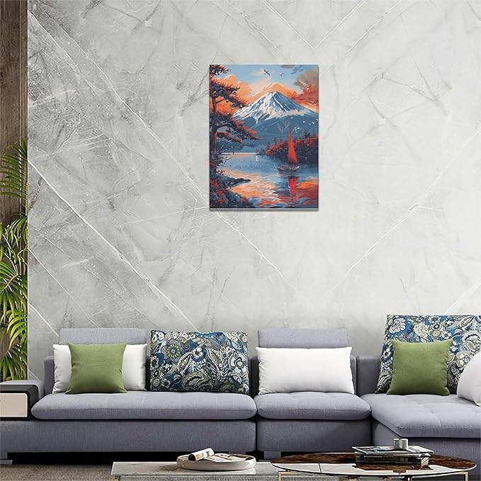 Japanese Wall Art Japan Pictures Wall Decor Asian Landscape Canvas Painting Print Home Modern Artwork Decorations Framed for Bathroom Living Room Bedroom Office 12 x 16 inch