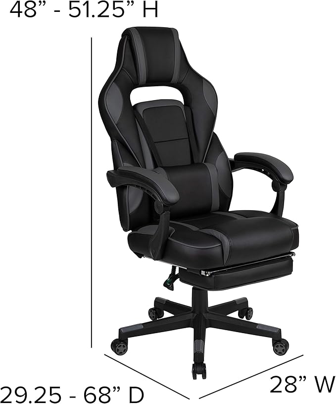 Flash Furniture X40 Gaming Chair Racing Ergonomic Computer Chair with Fully Reclining Back/Arms, Slide-Out Footrest, Massaging Lumbar - Black/Gray