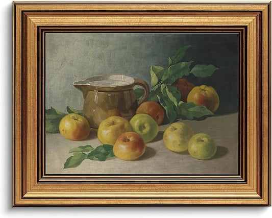 Gold Framed Wall Art Vintage Canvas Wall Art Harvest Apples Still Life Artwork Prints Picture for Living Room Bedroom Farmhouse Bathroom Office Decor, 8x10