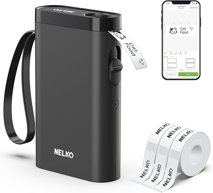 Nelko Label Maker Machine with Tape, P21 Bluetooth Label Printer with 3 Tapes, Wireless Mini Label Makers with Multiple Templates Icon Font Custom for School Office Home, Black