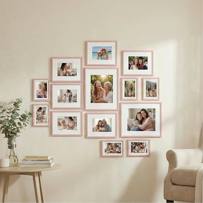 Giftgarden 14 Pack Pink Picture Frames Set with Mats, Assorted Matted Frame for Gallery Wall & Tabletop Photo Frames Collage, Multi Sizes Including 2pcs 11x14, 6pcs 8x10, 6pcs 5x7