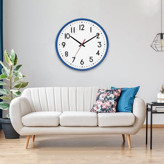 HZDHCLH Wall Clock Blue,Silent Wall Clocks Battery Operated 12 Inch Modern Non Ticking Analog Clock Decorative for Kitchen Bedroom Living Room Office Classroom
