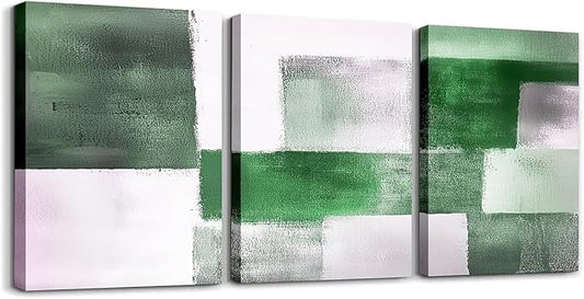 jejeloiu Modern Art 3 Piece Canvas Wall Art for Living Room Bedroom Abstract Art Picture Wall Decor 12"x16"x3pcs Green Abstract Oil Painting Office Decorations Artwork Posters