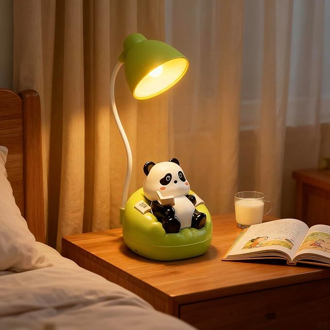 LED Desk Lamp with USB Charging Port, Gooseneck, Cute Panda Night Light for Bedroom Study Room, Boys Girls Children, Touch Control, 500 mAh, Rechargeable Lighting Decor for Boys Girls