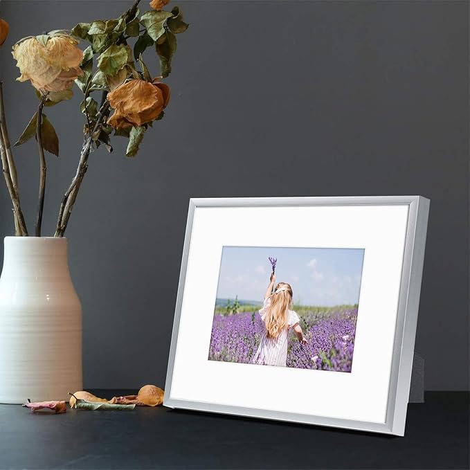 Golden State Art, Gallery Wall Frame Set of 6 - Silver 8x10 Aluminum Photo Frames with Mat for 5x7 Pictures - 8 x 10 inch Metal Frame with Real Glass Cover - Elegant Home or Office Decor