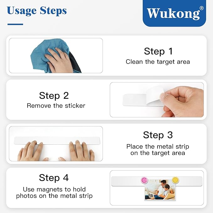 Wukong 4 Pack | 30x3cm(11.81 x 1.18) Magnetic Stainless White Boards Strips, Adhesive Backing Bulletin Bar Board, Memo Board with 16Pcs Colorful Magnets for Office, Home, Photo Wall, Documents